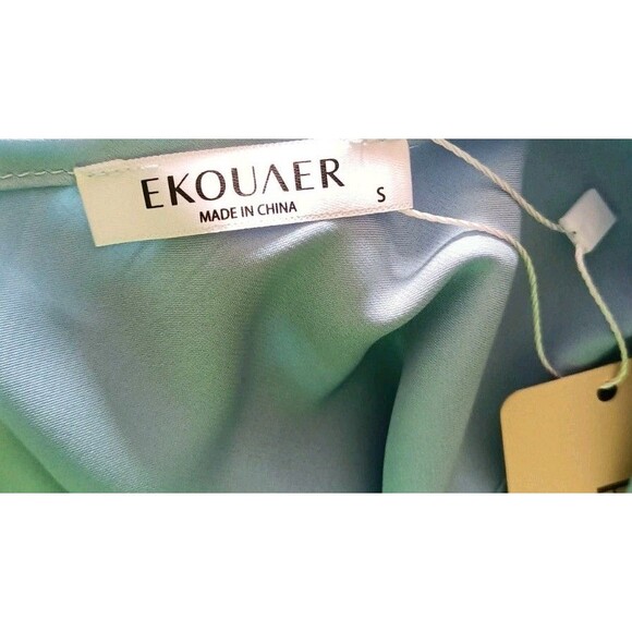 Ekouaer Satin Slip Dress Sz Small Blue Pleated Nightgown Loose Ok Oversized New - Picture 4 of 7